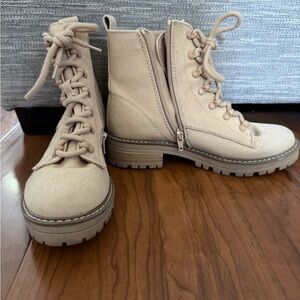 Beige Lace-Up Ankle Boots